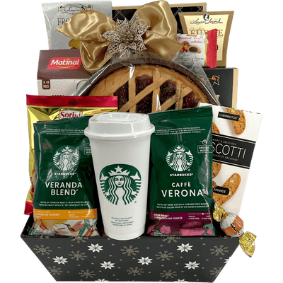 Starbucks and Cookie Delight Luxury Holiday Gift Basket - Glitter Baskets - Christmas Baskets