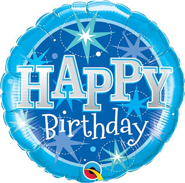 Starry Sky: Blue & Silver Happy Birthday Balloon 9 inch - Glitter Baskets - Balloon