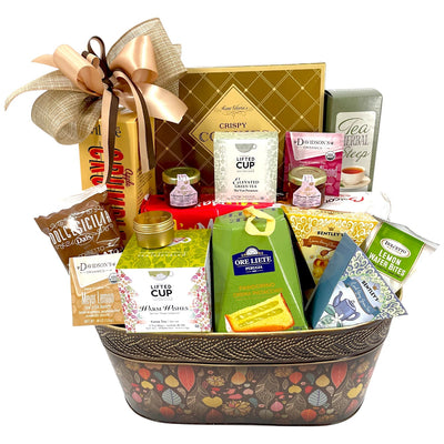 Steeped in Serenity: Artisan Tea & Sweet Escape Gift Basket - Glitter Baskets - Tea Basket
