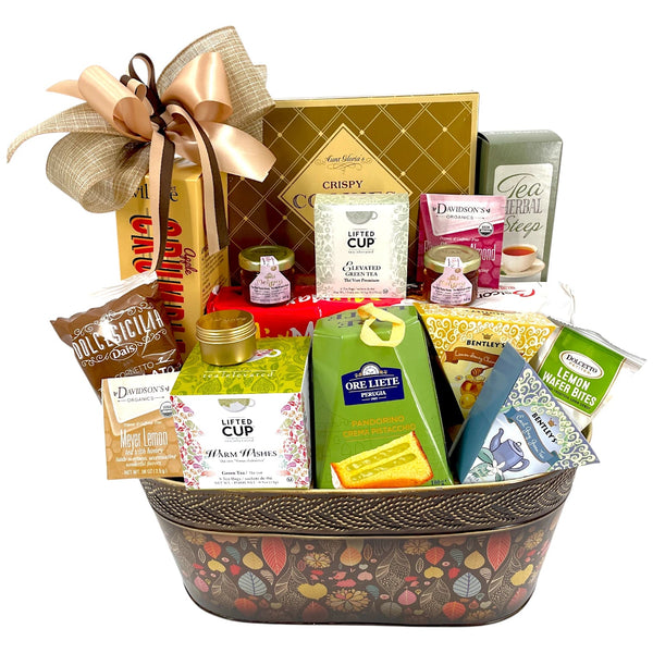 Steeped in Serenity: Artisan Tea & Sweet Escape Gift Basket - Glitter Baskets - Tea Basket