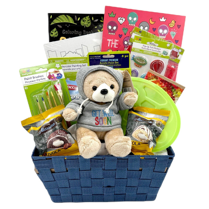 Sunny Comfort: Kids' Recovery Art & Treats Basket - Glitter Baskets - get well gifts for kids