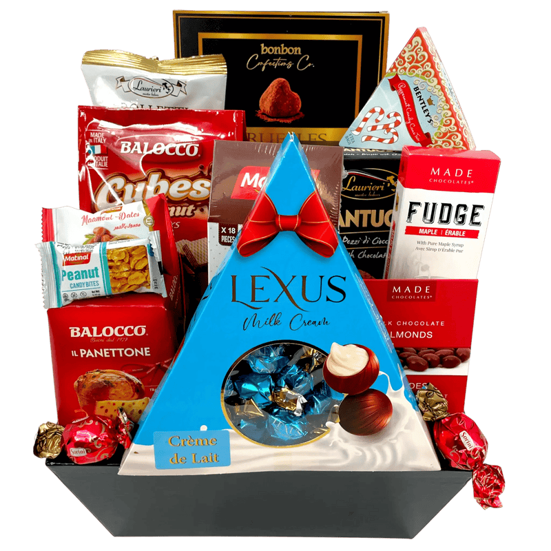 Supreme Delight Gift Basket with Italian Cookies and Holiday Treats - Glitter Baskets - Christmas Baskets