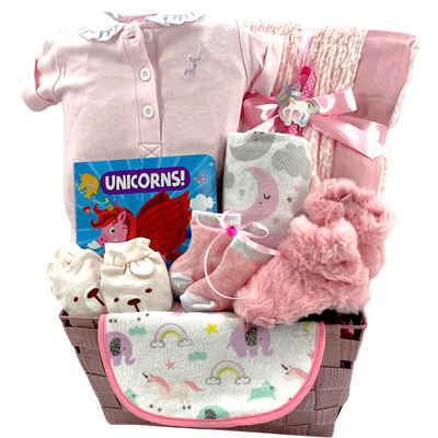 Sweet Snuggles Baby Girl Gift Basket - Glitter Baskets -Baby Girl Gift Basket
