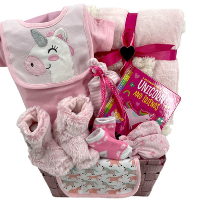 Sweet Snuggles Baby Girl Gift Basket - Glitter Baskets - Baby Girl Gift Basket
