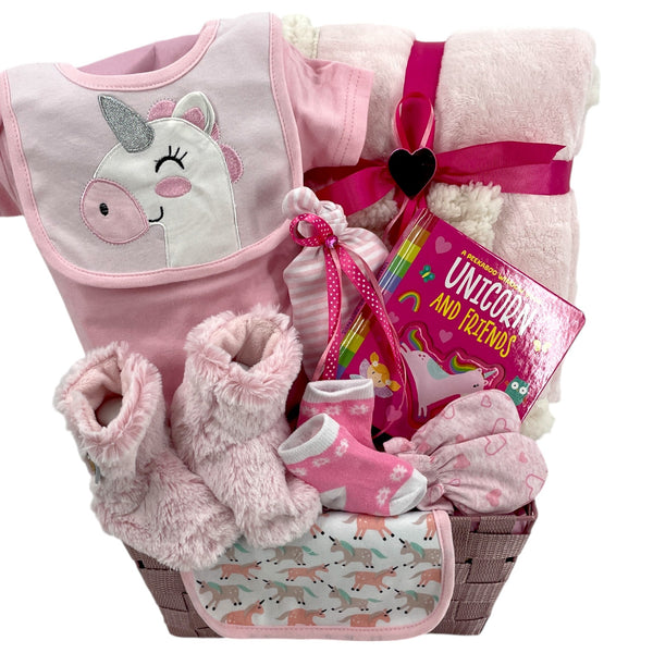 Sweet Snuggles Baby Girl Gift Basket - Glitter Baskets - Baby Girl Gift Basket