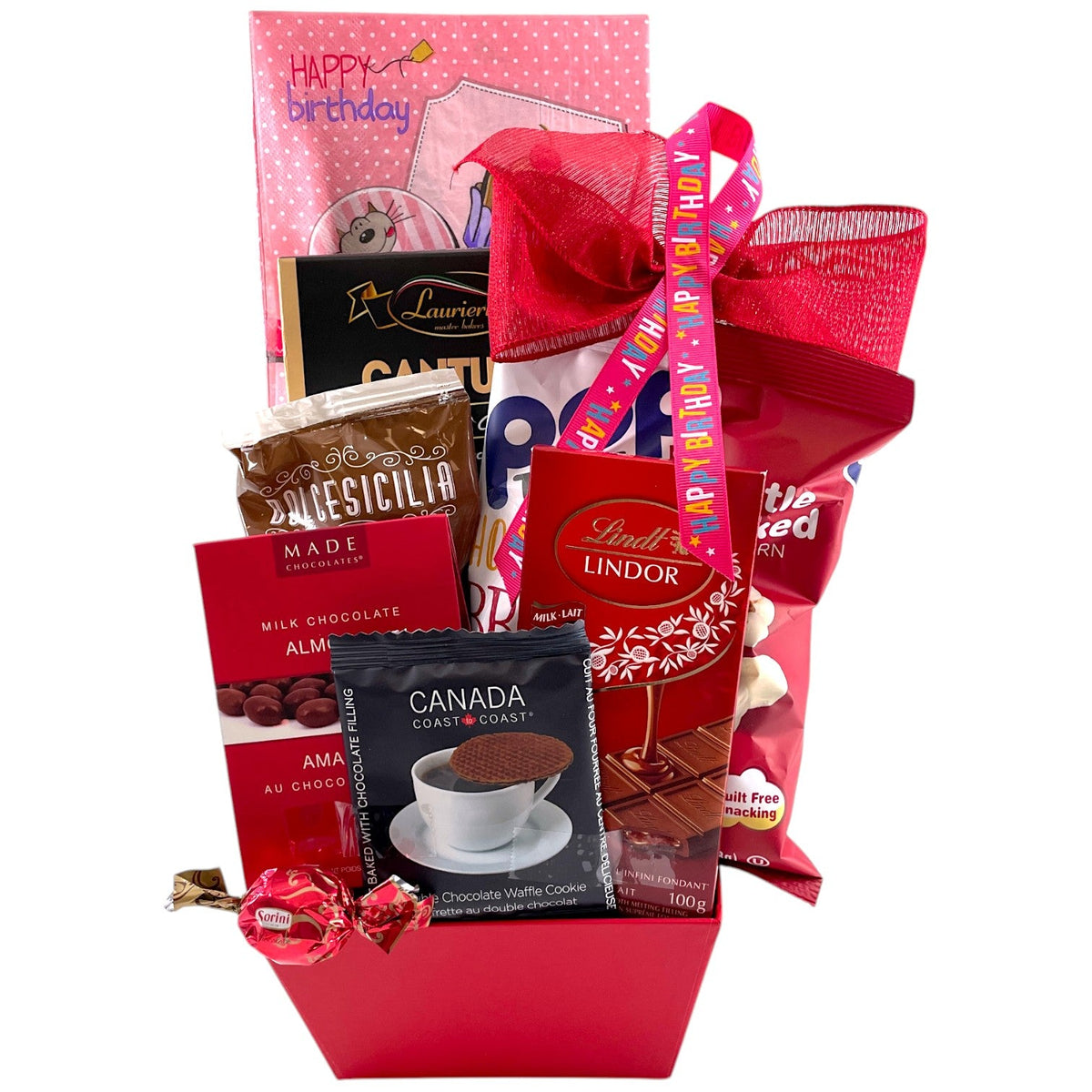 Tasty Treats Galore Birthday Basket - Glitter Baskets - Birthday Gift Baskets