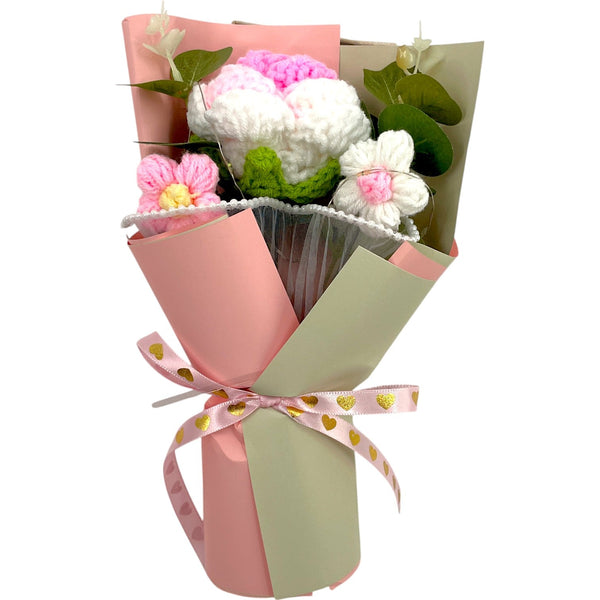 Timeless Blooms Crochet Bouquet – Blush Petal Edition - Glitter Baskets - 