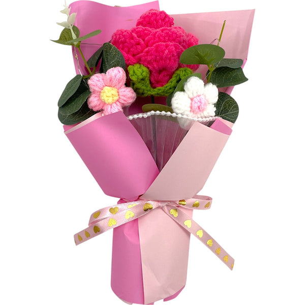 Timeless Blooms Crochet Bouquet – Pink Peony Edition - Glitter Baskets - 