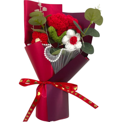 Timeless Blooms Crochet Bouquet – Scarlet Heart Edition - Glitter Baskets - 