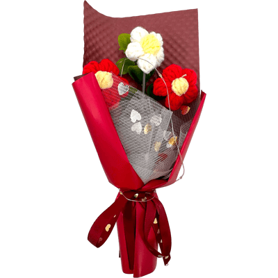 Timeless Blooms Crochet Bouquet – Scarlet Heart Edition - Glitter Baskets - 