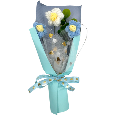 Timeless Blooms Crochet Bouquet – Sky Blue Serenity Edition - Glitter Baskets - 