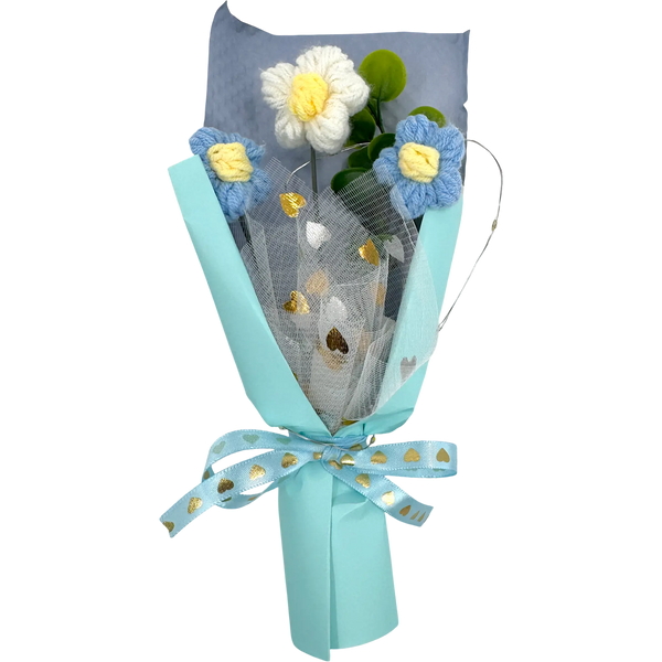 Timeless Blooms Crochet Bouquet – Sky Blue Serenity Edition - Glitter Baskets - 