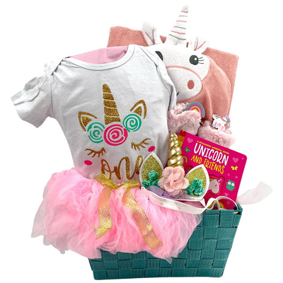 Tiny Twirls & Unicorn Tiaras – First Birthday Gift for Girls - Glitter Baskets - First Birthday Gifts