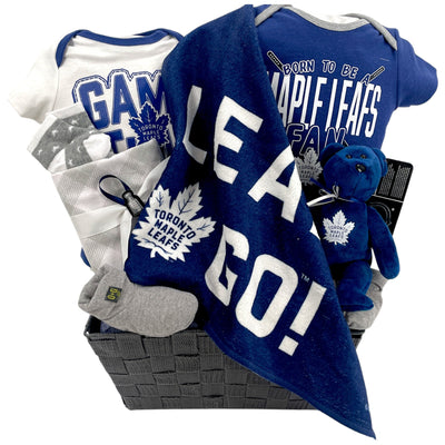 Toronto Maple Leafs Baby Gift Basket for Hockey Fans - Glitter Baskets - Baby Boy Gift Basket