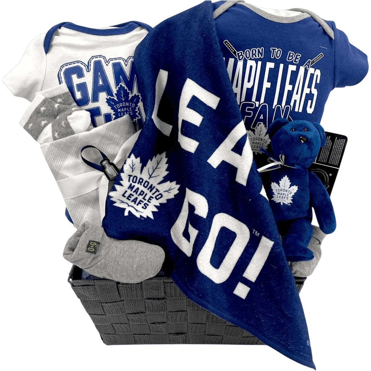 Cesta de regalo para bebé de los Toronto Maple Leafs para aficionados al hockey