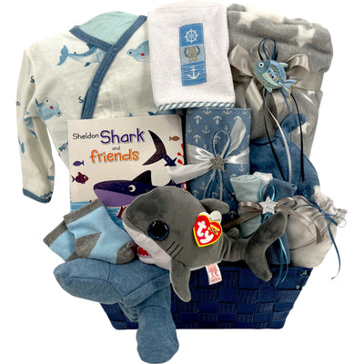 Under the Sea: Shark Edition Baby Basket - Glitter Baskets - Baby Boy Gift Basket