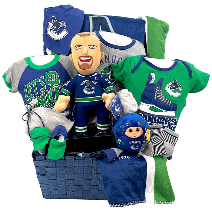 Vancouver Canucks Deluxe Baby Basket - Glitter Baskets - Baby Boy Gift Basket