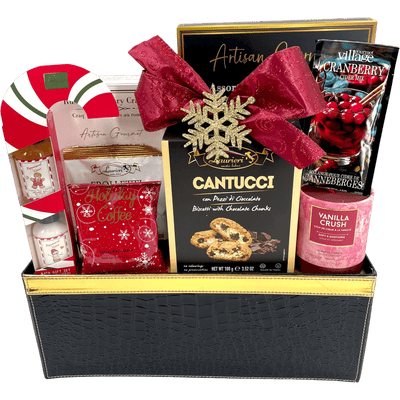 Vegan Holiday Delights Gourmet Snacks and Pampering Gift Basket - Glitter Baskets - Christmas Baskets