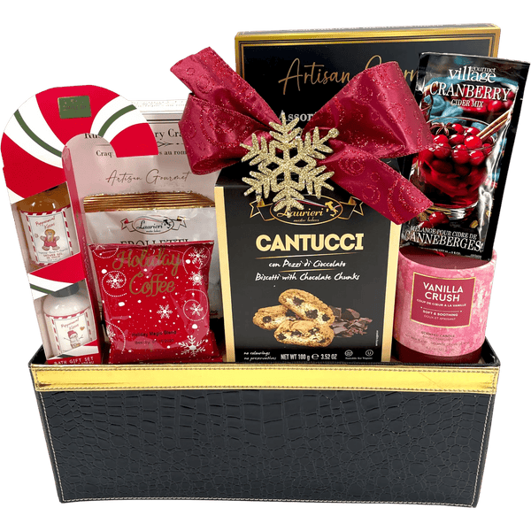 Vegan Holiday Delights Gourmet Snacks and Pampering Gift Basket - Glitter Baskets - Christmas Baskets