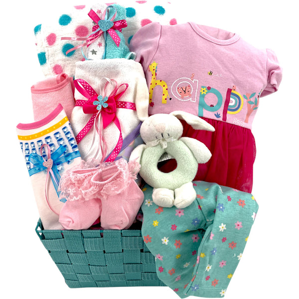 Welcome Baby Girl - Glitter Baskets - Baby Girl Gift Basket