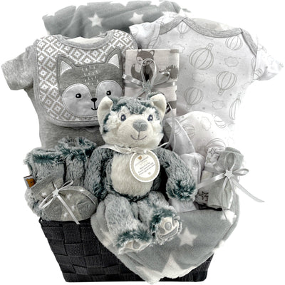 Welcome Lil Fox Baby Basket - Glitter Baskets - Gender Neutral Baby Gift Basket