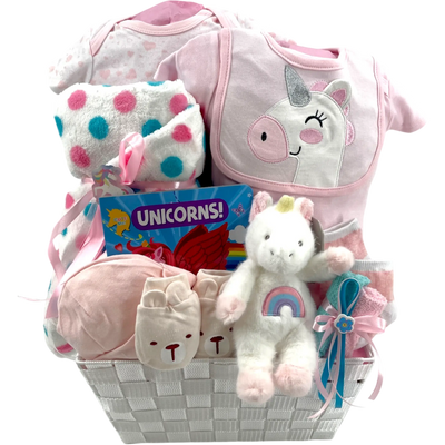 Welcome Unicorn Baby Basket - Glitter Baskets -Baby Girl Gift Basket
