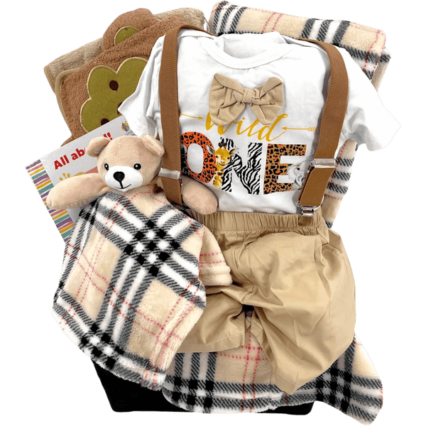 Wild One Safari Bear Snuggle Baby Gift Basket