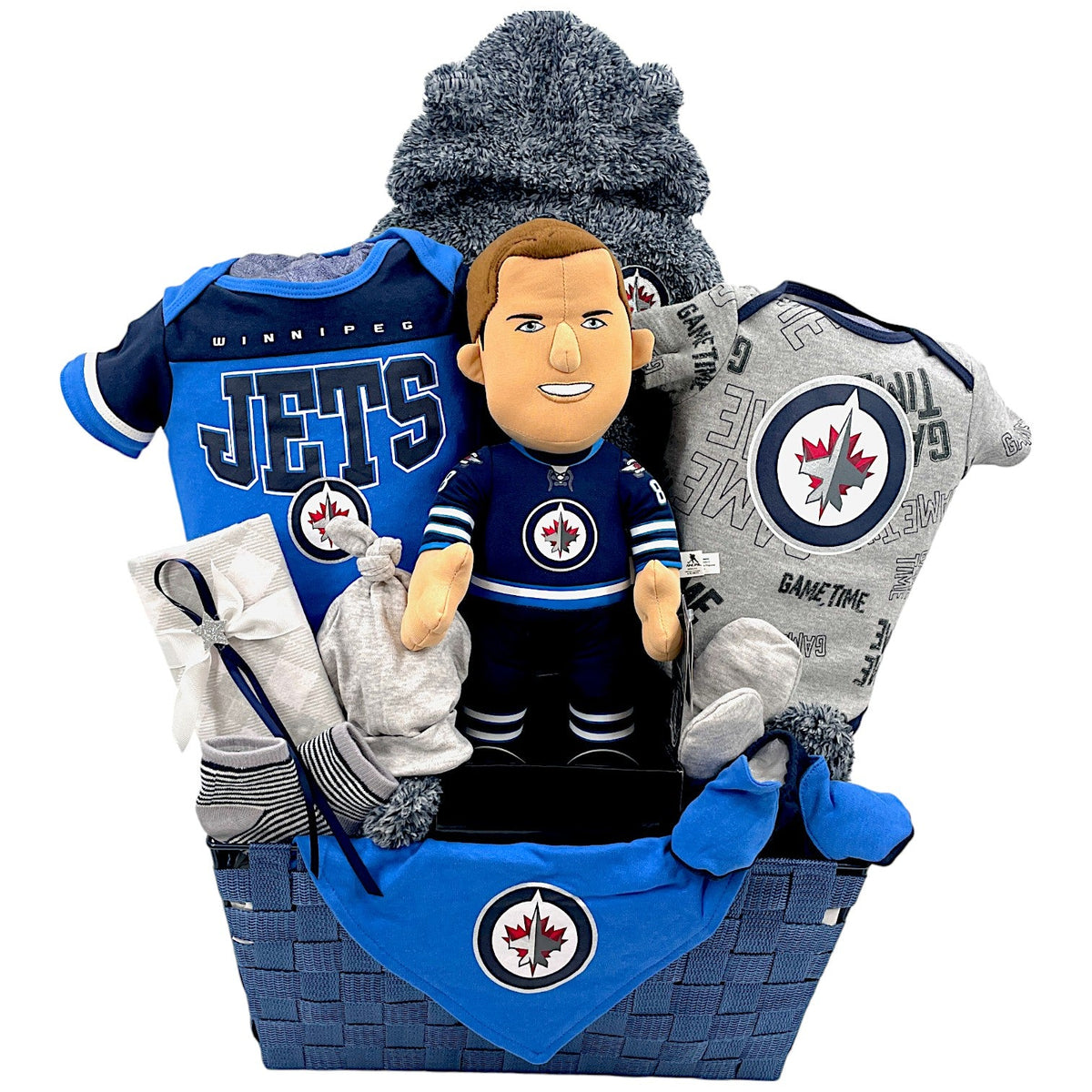 Winnipeg Jets Deluxe - Glitter Baskets - Baby Boy Gift Basket