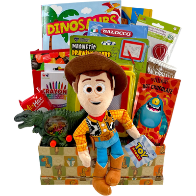 Woody's Roundup Dino Drawing and Snacks Gift Basket - Glitter Baskets -Kids Gift Basket