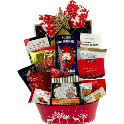 Xmas Treats - Gourmet Chocolates & Holiday Essentials Gift Basket - Glitter Baskets - Christmas Baskets