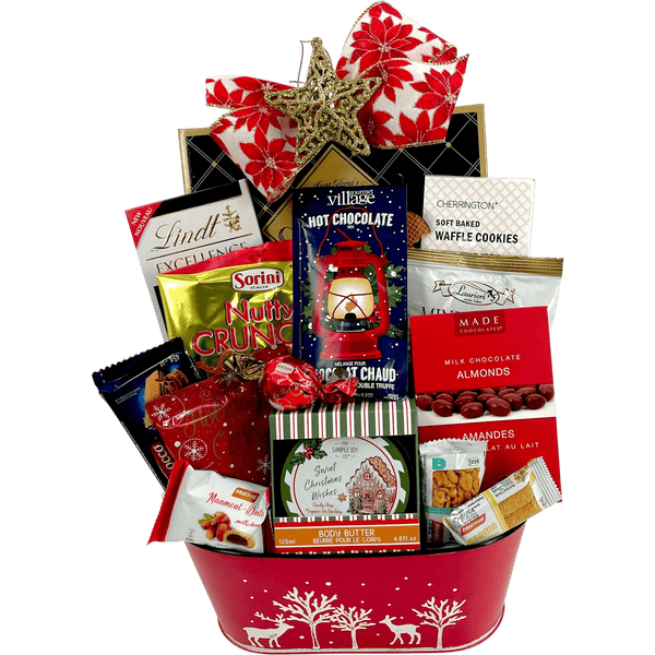 Xmas Treats - Gourmet Chocolates & Holiday Essentials Gift Basket - Glitter Baskets - Christmas Baskets