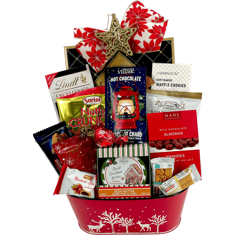 Xmas Treats - Gourmet Chocolates & Holiday Essentials Gift Basket - Glitter Baskets - Christmas Baskets