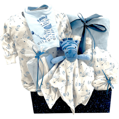 Zebra Dreams Baby Boy Gift Basket - Glitter Baskets -Baby Boy Gift Basket