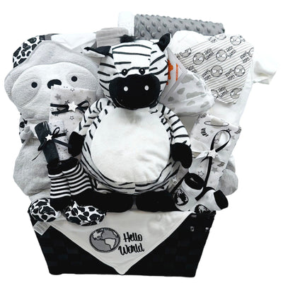 Zebra & Friends: Gender - Neutral Baby Basket - Glitter Baskets - Gender Neutral Baby Gift Basket