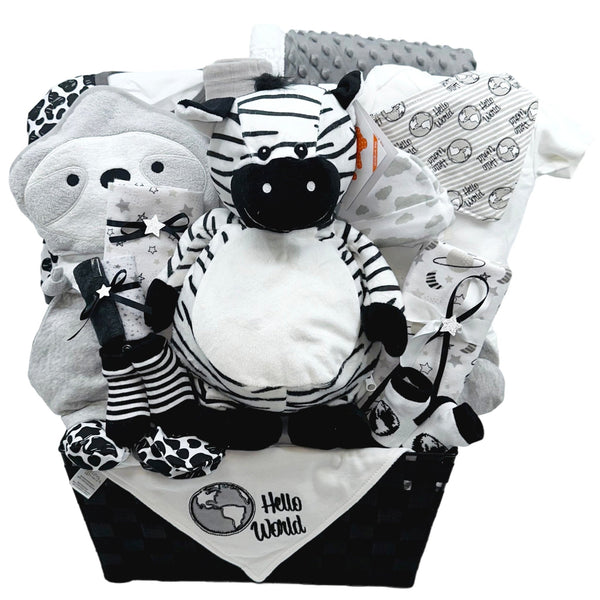 Zebra & Friends: Gender - Neutral Baby Basket - Glitter Baskets - Gender Neutral Baby Gift Basket