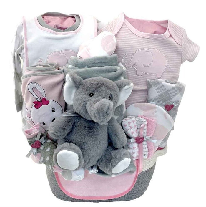 Baby Elephant Baby Basket Deluxe - Glitter Gift Baskets