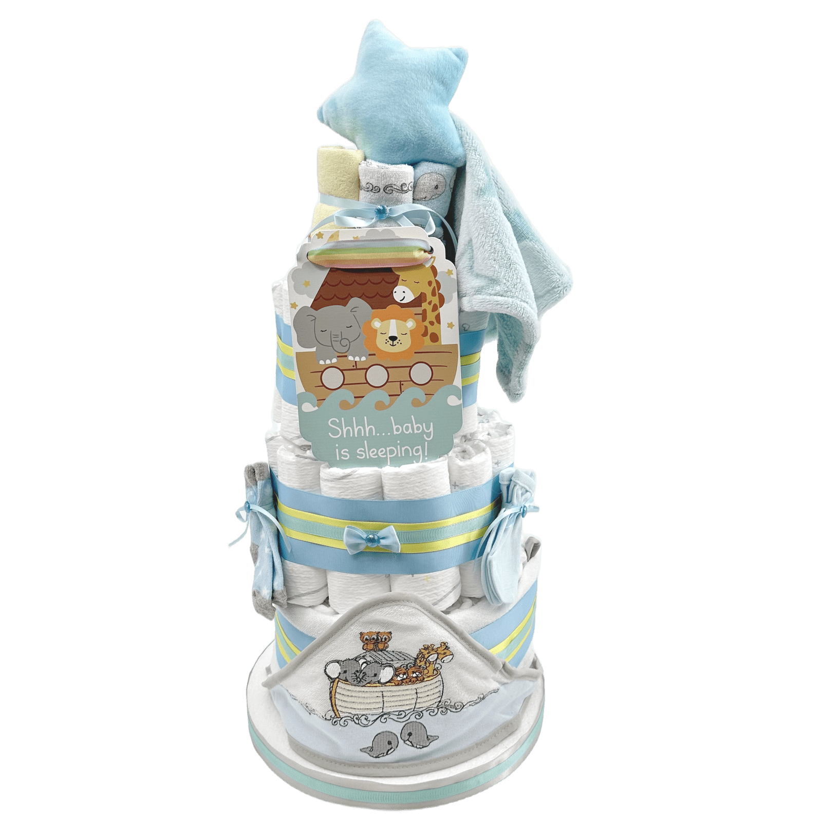 Baby Boy Diaper Cake, 3 tier, Blue Bow, Baby Shower Gift Centerpiece | eBay