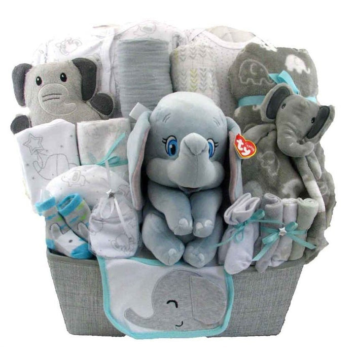 Baby Dumbo the Elephant Deluxe - Glitter Baskets - Baby Boy Gift Basket