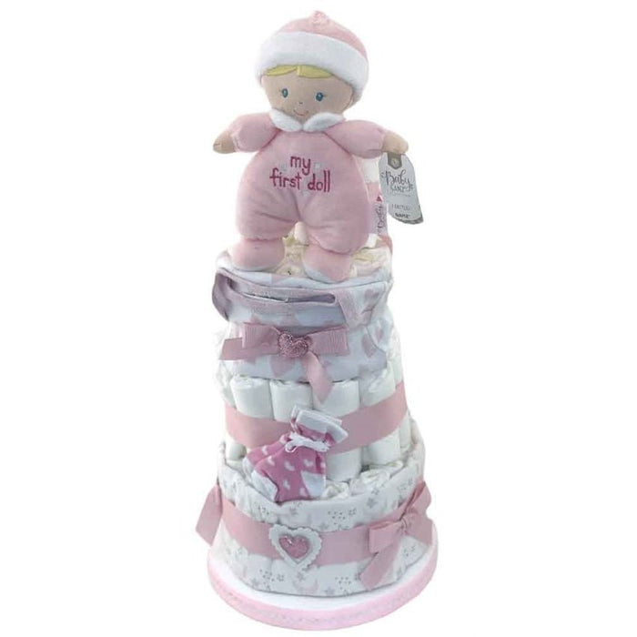 Baby Girl Doll Diaper Cake - Glitter Baskets - Diaper Cake