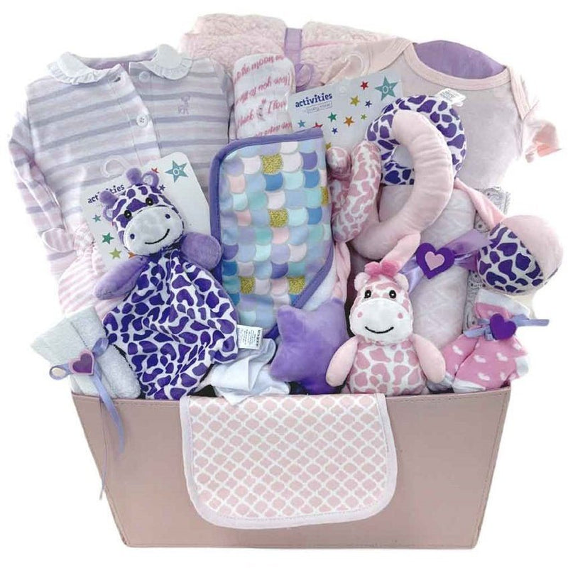 Baby Girl Giraffe Deluxe - Glitter Baskets - Baby Girl Gift Basket