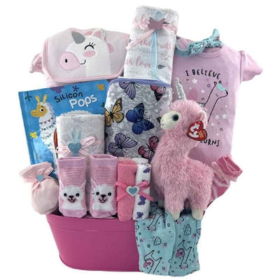Baby Girl Llamacorns - Glitter Baskets - Baby Girl Gift Basket