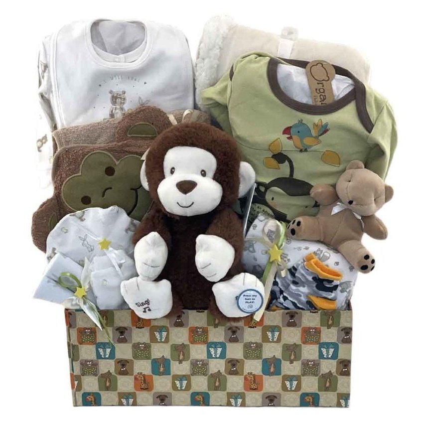 Baby's First Monkey - Glitter Baskets - Gender Neutral Baby Gift Basket