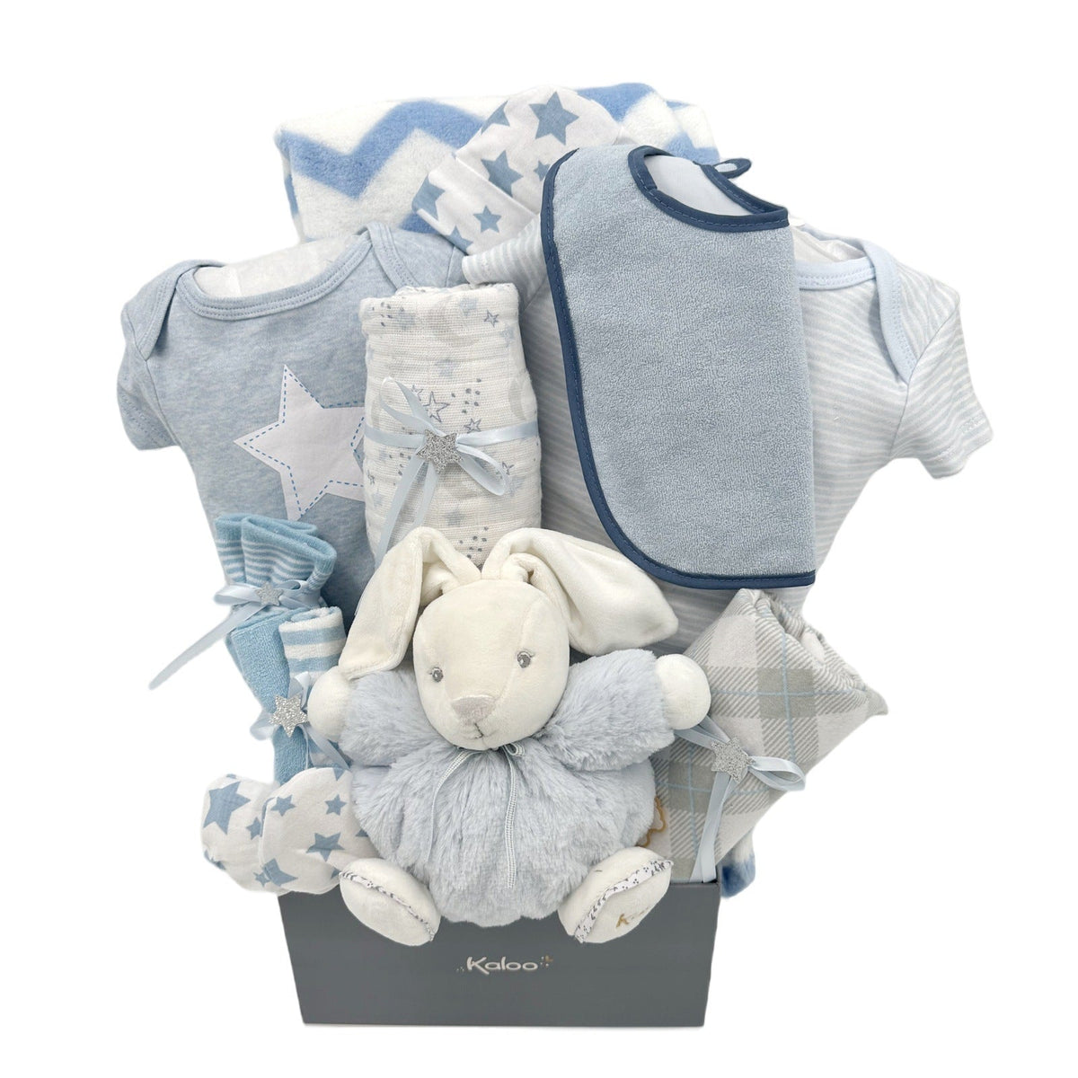 Bountiful Blue Bunny Hugfest - Glitter Baskets - Baby Boy Gift Basket