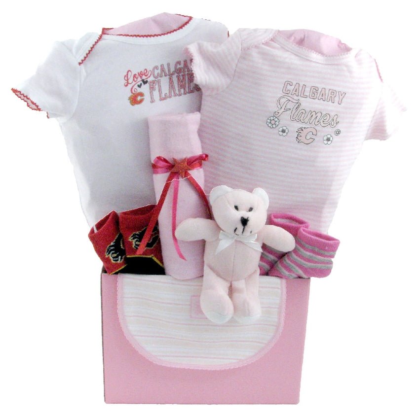 Calgary Flames Basket Girl - Glitter Baskets - Baby Girl Gift Basket