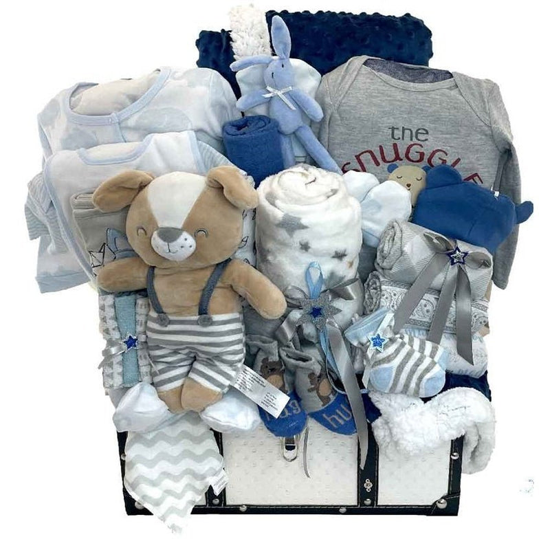 Deluxe Baby Boy Gift Basket - Glitter Baskets - Baby Boy Gift Basket