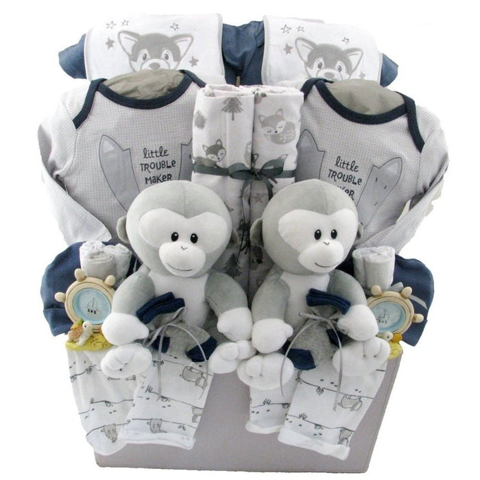 Double Trouble Monkey Fun - Glitter Baskets - Twins Gift Basket