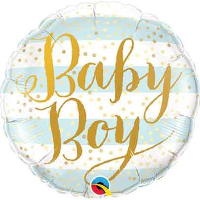 Elegant Blue and Gold Baby Boy Balloon - Glitter Gift Baskets
