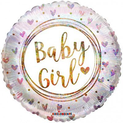 Holographic Pink Hearts Baby Girl Balloon 9 inch - Glitter Baskets - Balloon