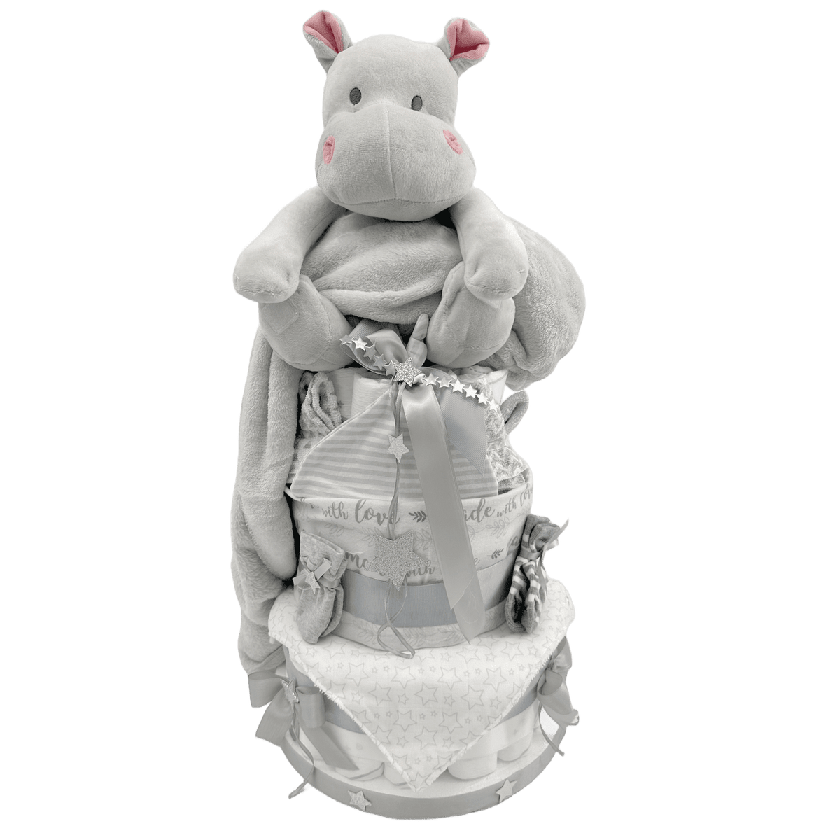 Lil Hippo Delight Diaper Cake - Glitter Baskets - Gender Neutral Baby Gift Basket