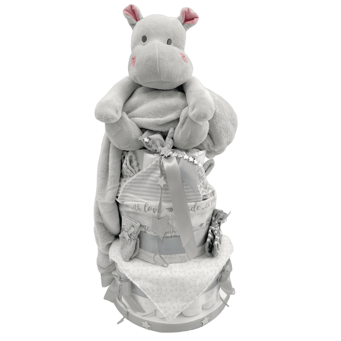 Lil Hippo Delight Diaper Cake - Glitter Baskets - Gender Neutral Baby Gift Basket